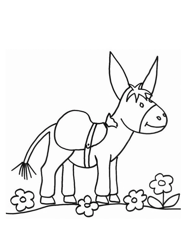 Coloring page donkey watching flowers